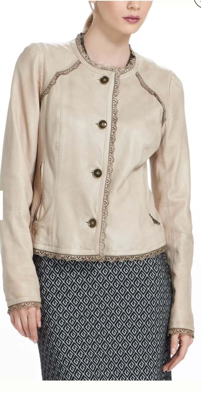 Elevenses Anthropologie leather peplum jacket in cream size 6